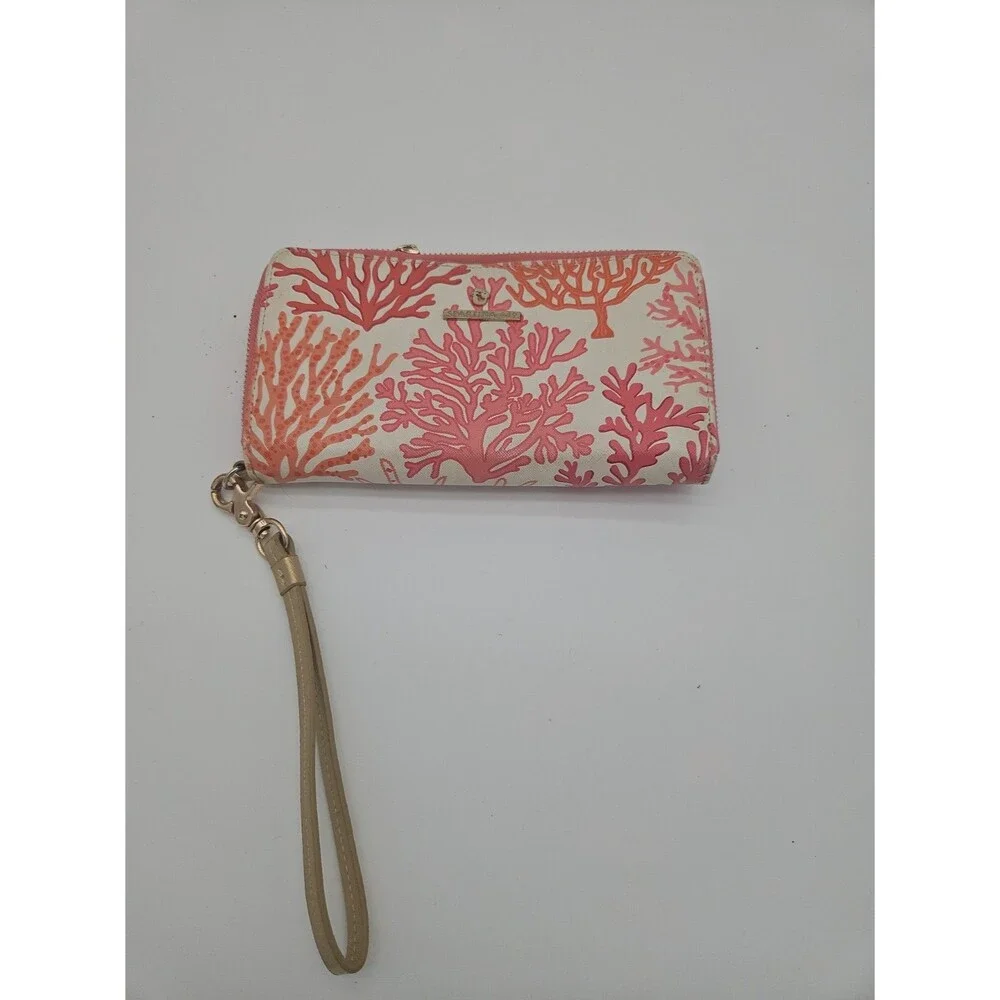 Spartina 449 Coral Wristlet Wallet Purse Clutch Zip Around